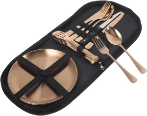 1 Set Stainless Steel Camping Utensil Portable Cutlery with Storage Bag for Outdoor Dining Camping and Picnics and Easy to Clean