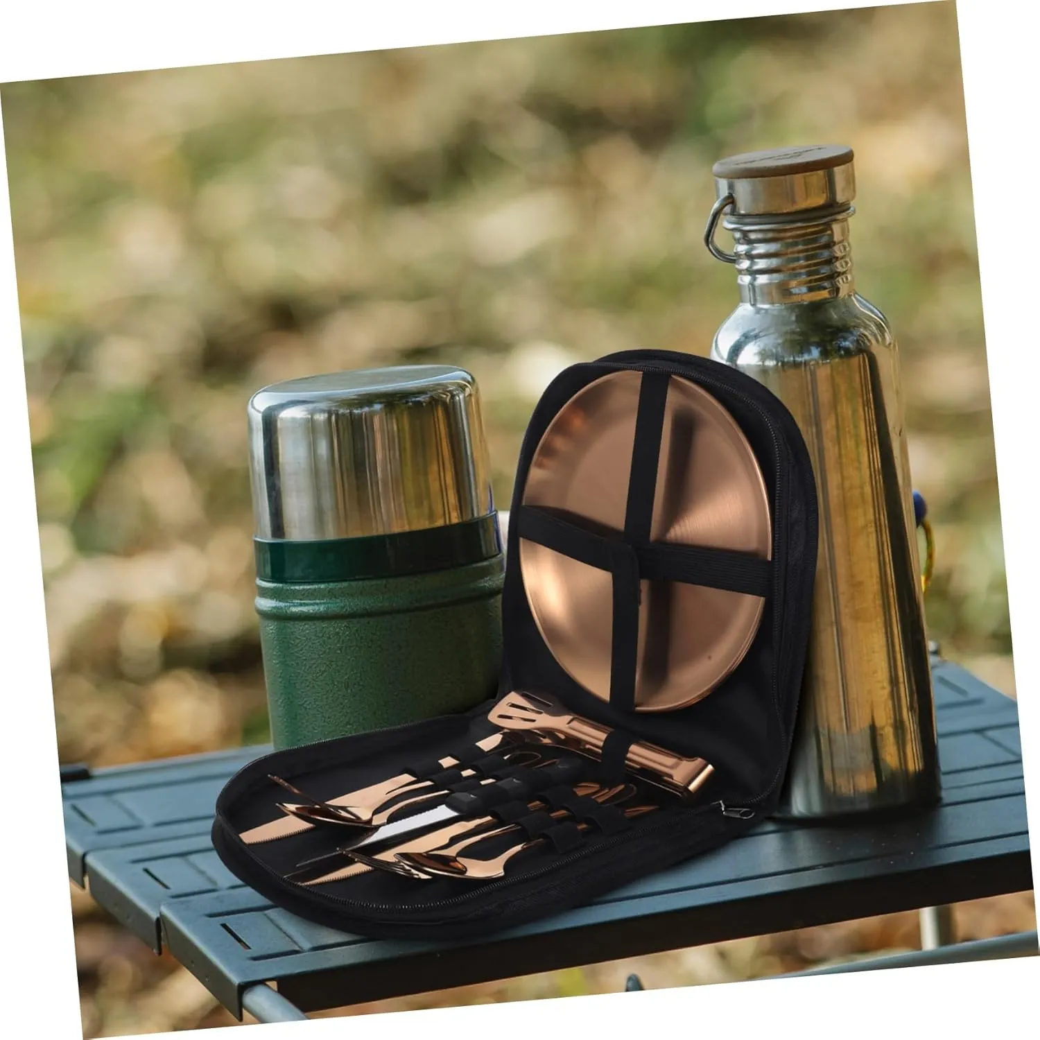 1 Set Stainless Steel Camping Utensil Portable Cutlery with Storage Bag for Outdoor Dining Camping and Picnics and Easy to Clean