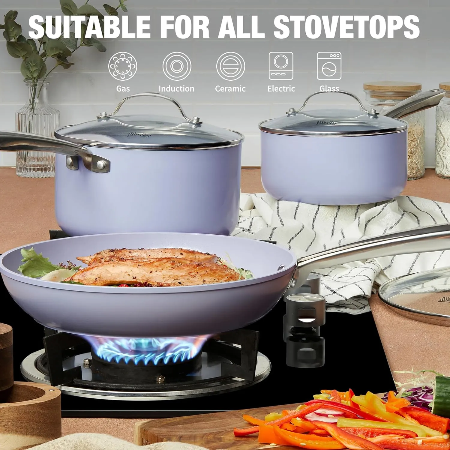 10 Inch Nonstick Frying Pan with Lid, Ceramic Skillet, Omelet Pan, Effortless Cleaning,10 inch Small Pan with Heat-Resistant Handle, Compatible with All Stoves, Purple
