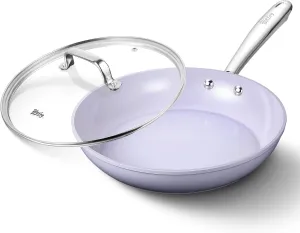 10 Inch Nonstick Frying Pan with Lid, Ceramic Skillet, Omelet Pan, Effortless Cleaning,10 inch Small Pan with Heat-Resistant Handle, Compatible with All Stoves, Purple