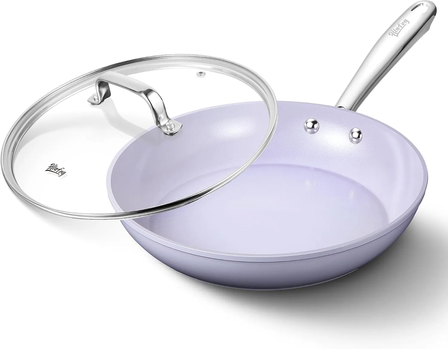 10 Inch Nonstick Frying Pan with Lid, Ceramic Skillet, Omelet Pan, Effortless Cleaning,10 inch Small Pan with Heat-Resistant Handle, Compatible with All Stoves, Purple
