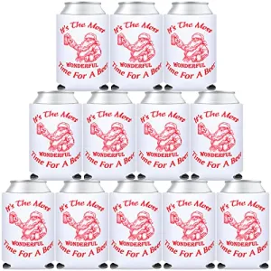 10 Pcs Christmas Santa Beer Can Cooler Christmas Neoprene Slim Beer Can Sleeves Holiday Santa Claus Collapsible Beer Covers for Slim Beer Cans