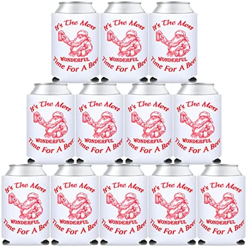 10 Pcs Christmas Santa Beer Can Cooler Christmas Neoprene Slim Beer Can Sleeves Holiday Santa Claus Collapsible Beer Covers for Slim Beer Cans