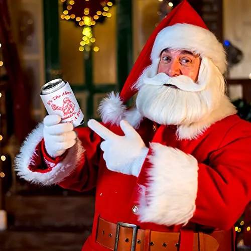 10 Pcs Christmas Santa Beer Can Cooler Christmas Neoprene Slim Beer Can Sleeves Holiday Santa Claus Collapsible Beer Covers for Slim Beer Cans
