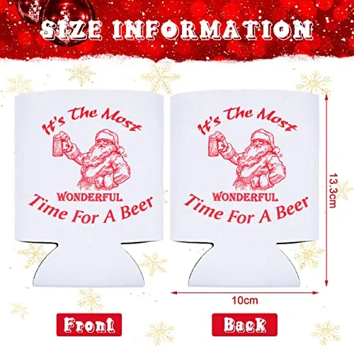 10 Pcs Christmas Santa Beer Can Cooler Christmas Neoprene Slim Beer Can Sleeves Holiday Santa Claus Collapsible Beer Covers for Slim Beer Cans