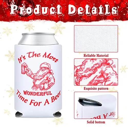 10 Pcs Christmas Santa Beer Can Cooler Christmas Neoprene Slim Beer Can Sleeves Holiday Santa Claus Collapsible Beer Covers for Slim Beer Cans