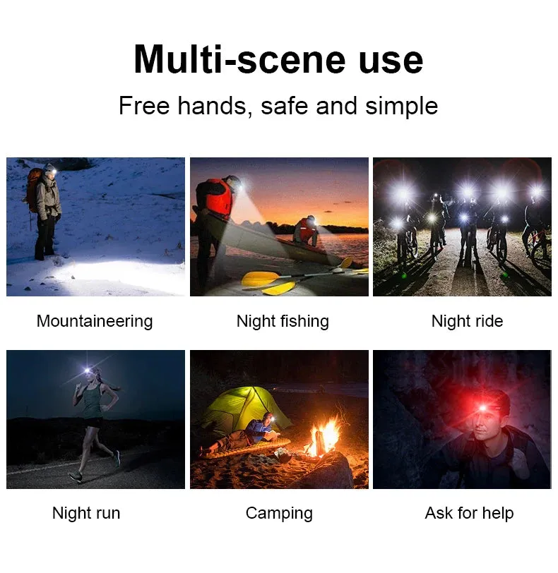 100000LM 7 Modes XPE COB Sensor 270° Wide Angle Headlight Dual Light Head Torch High Power LED Headlamp