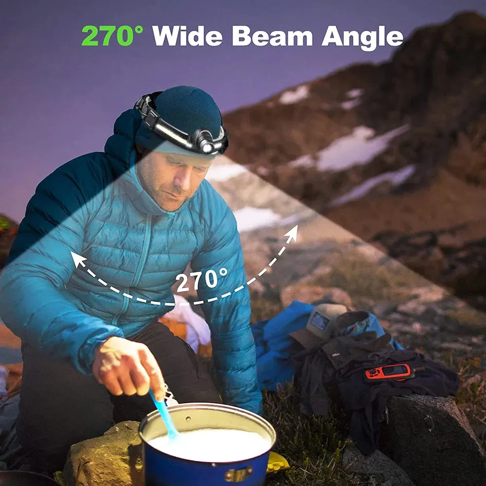 100000LM 7 Modes XPE COB Sensor 270° Wide Angle Headlight Dual Light Head Torch High Power LED Headlamp