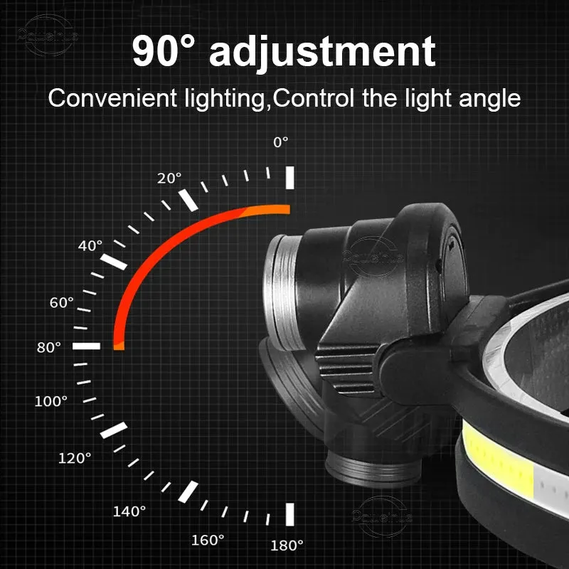 100000LM 7 Modes XPE COB Sensor 270° Wide Angle Headlight Dual Light Head Torch High Power LED Headlamp