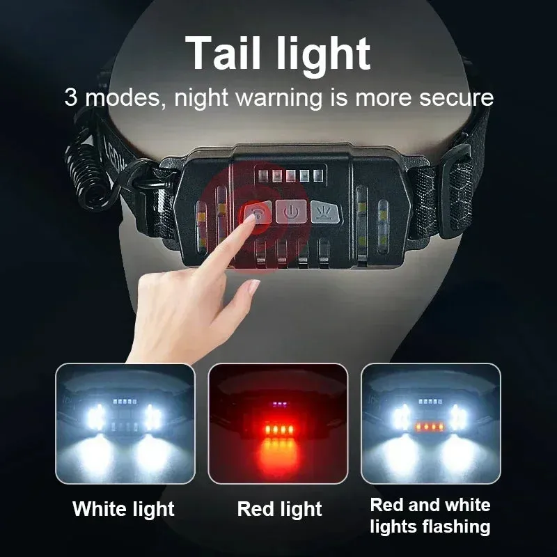 100000LM 7 Modes XPE COB Sensor 270° Wide Angle Headlight Dual Light Head Torch High Power LED Headlamp