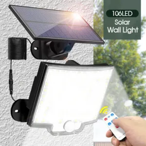 106 LED Solar Motion Sensor Light Outdoor IP65 Wall Security Garden Flood Lamp