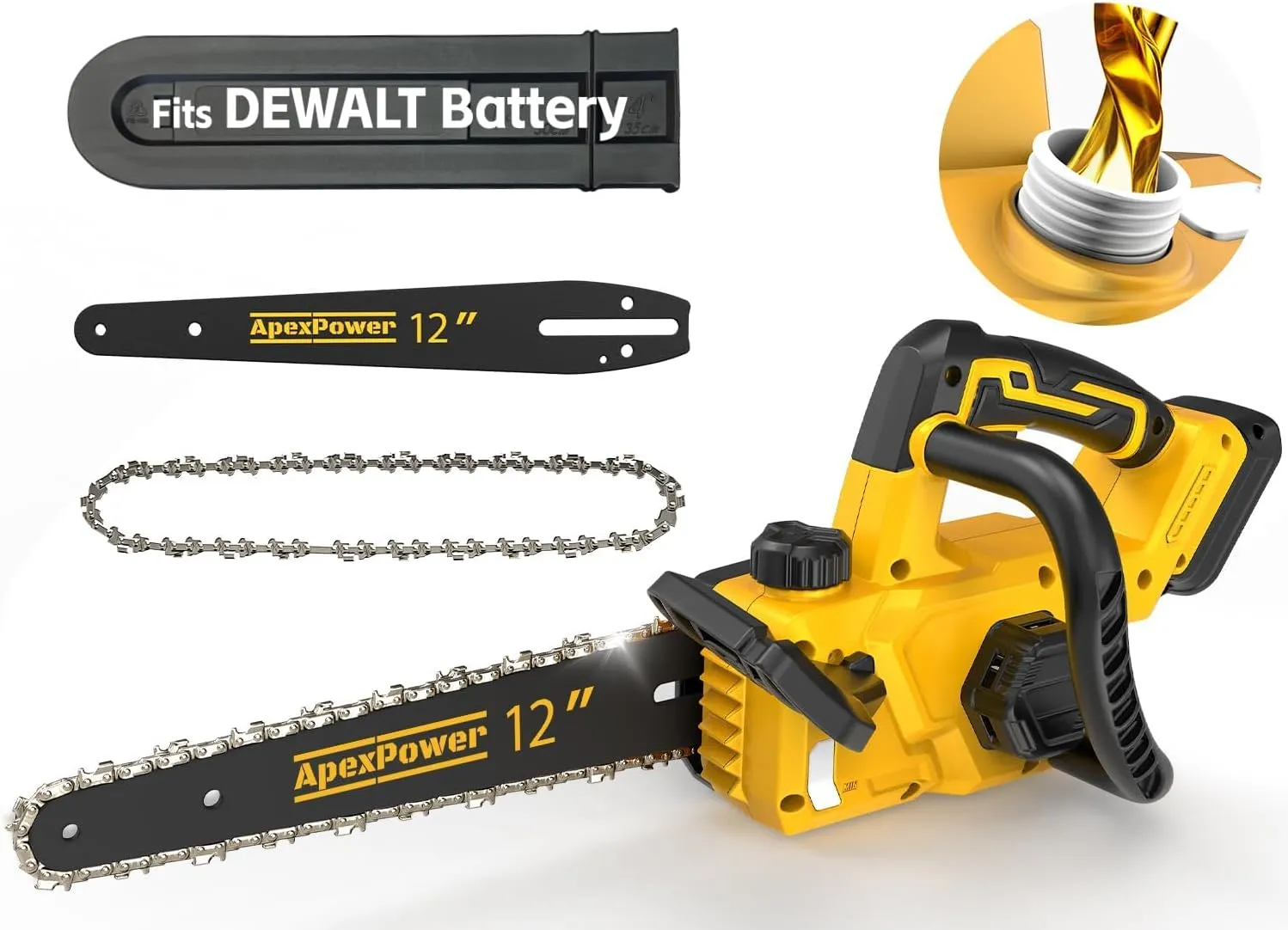 12 Inch Brushless Electric Chainsaw Cordless, for Dewalt Battery 20V, Compact Chainsaw with 44.3 FT/S Powerful Cutting, Auto Oiler Low Kickback Battery Powered Chain Saw for Tree Trimming Wood Cutting
