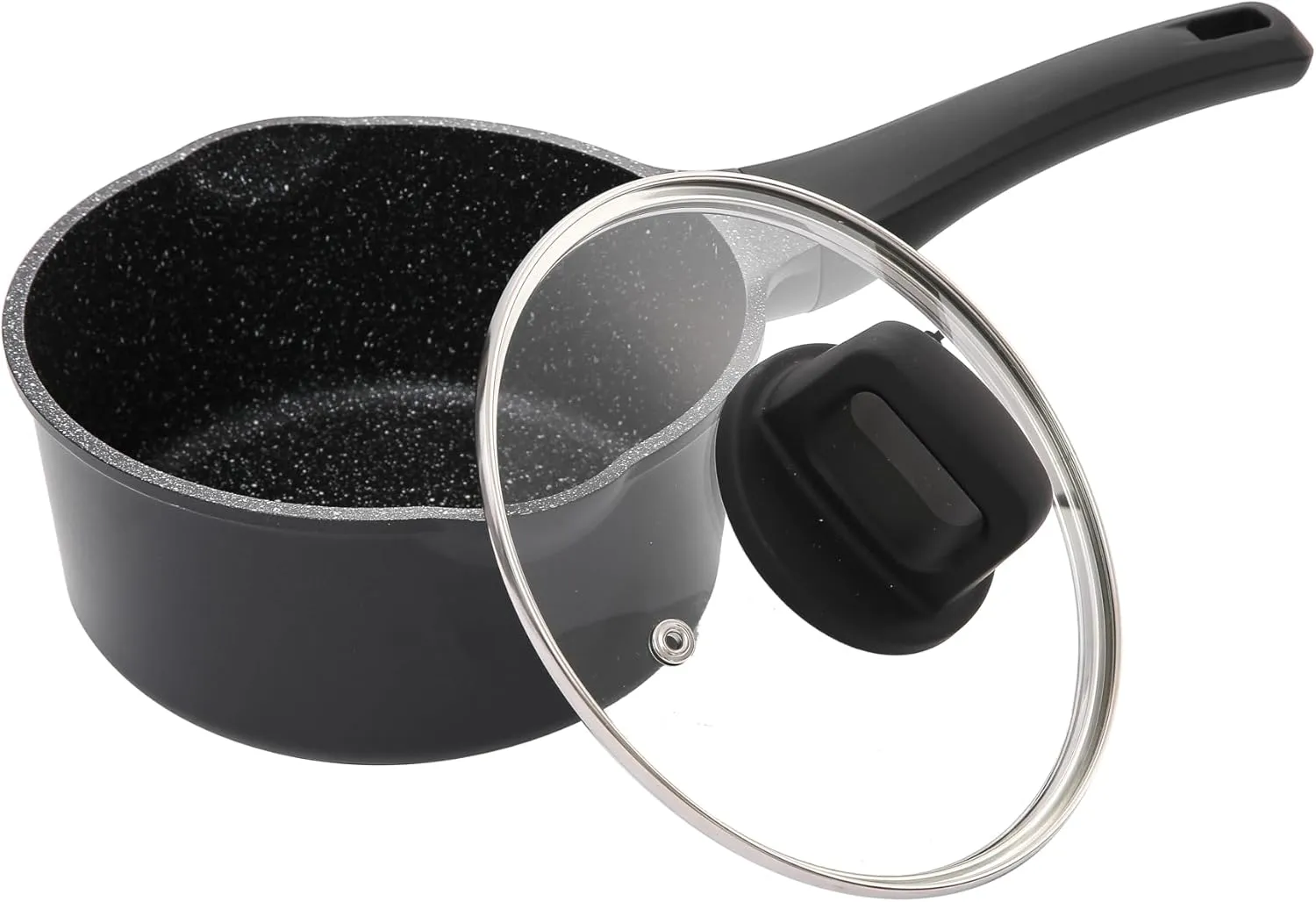 1.3 Quart Sauce Pan with Glass Lid - 6.2 Inch, Non-Stick Ceramic Coating, Induction Compatible, Even Heating - Easy Clean, Non-Toxic, Soft Cool Handle by Cainfy