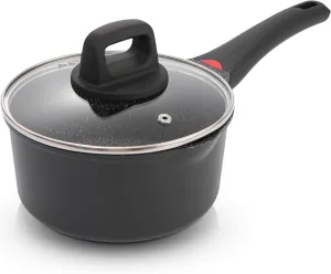 1.3 Quart Sauce Pan with Glass Lid - 6.2 Inch, Non-Stick Ceramic Coating, Induction Compatible, Even Heating - Easy Clean, Non-Toxic, Soft Cool Handle by Cainfy