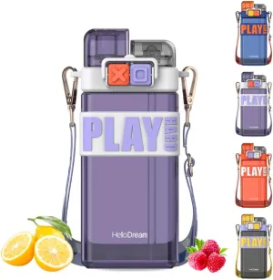 18oz Leak-proof Square Water Bottle with Separate Button and Flip Cap Design, Spout and Straw, BPA-Free Sports Bottle for School and Outdoor Use (Purple)