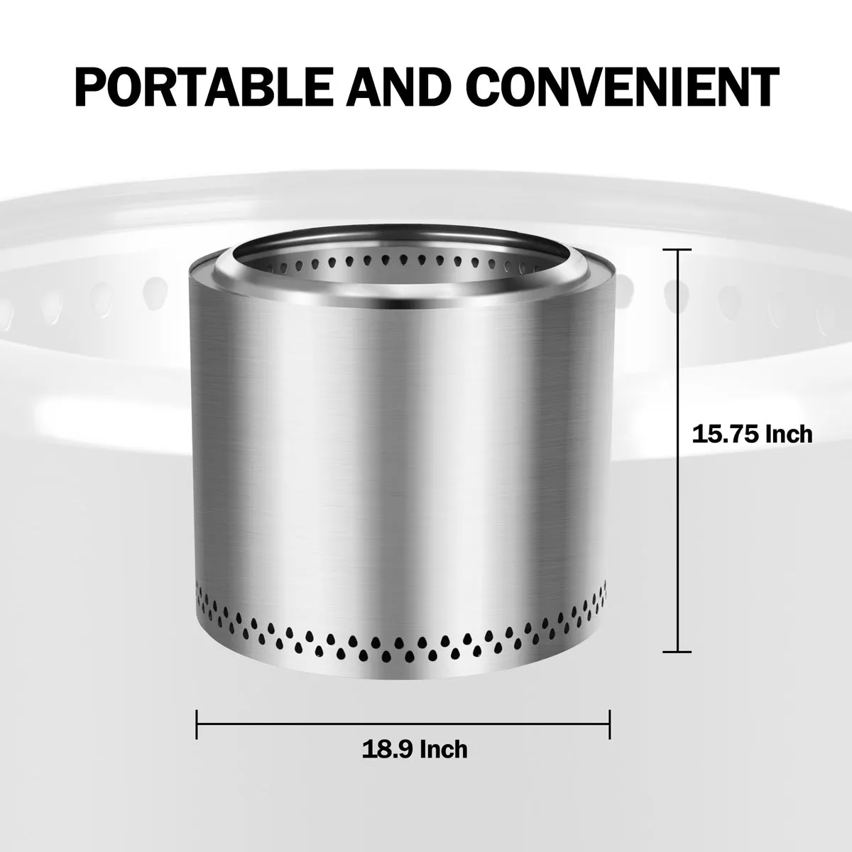 19 Inch Smokeless Fire Pit, Portable Outdoor Firepit for Camping, Stainless Steel, Silver