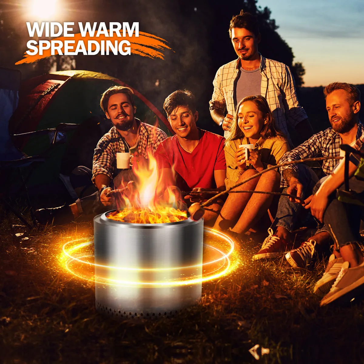19 Inch Smokeless Fire Pit, Portable Outdoor Firepit for Camping, Stainless Steel, Silver