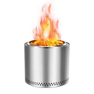 19 Inch Smokeless Fire Pit, Portable Outdoor Firepit for Camping, Stainless Steel, Silver