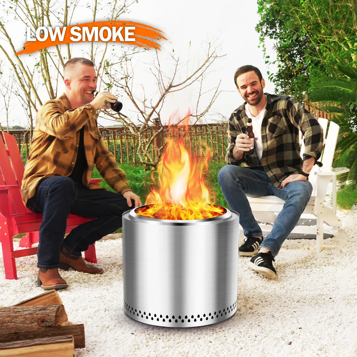 19 Inch Smokeless Fire Pit, Portable Outdoor Firepit for Camping, Stainless Steel, Silver