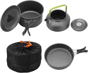 2 3 People Outdoor Teapot Set, Camping Folding Pot Cooker Combo, Aluminum Alloy Material, Non Stick Coating, to, Portable for Outdoor Cooking and Picnic