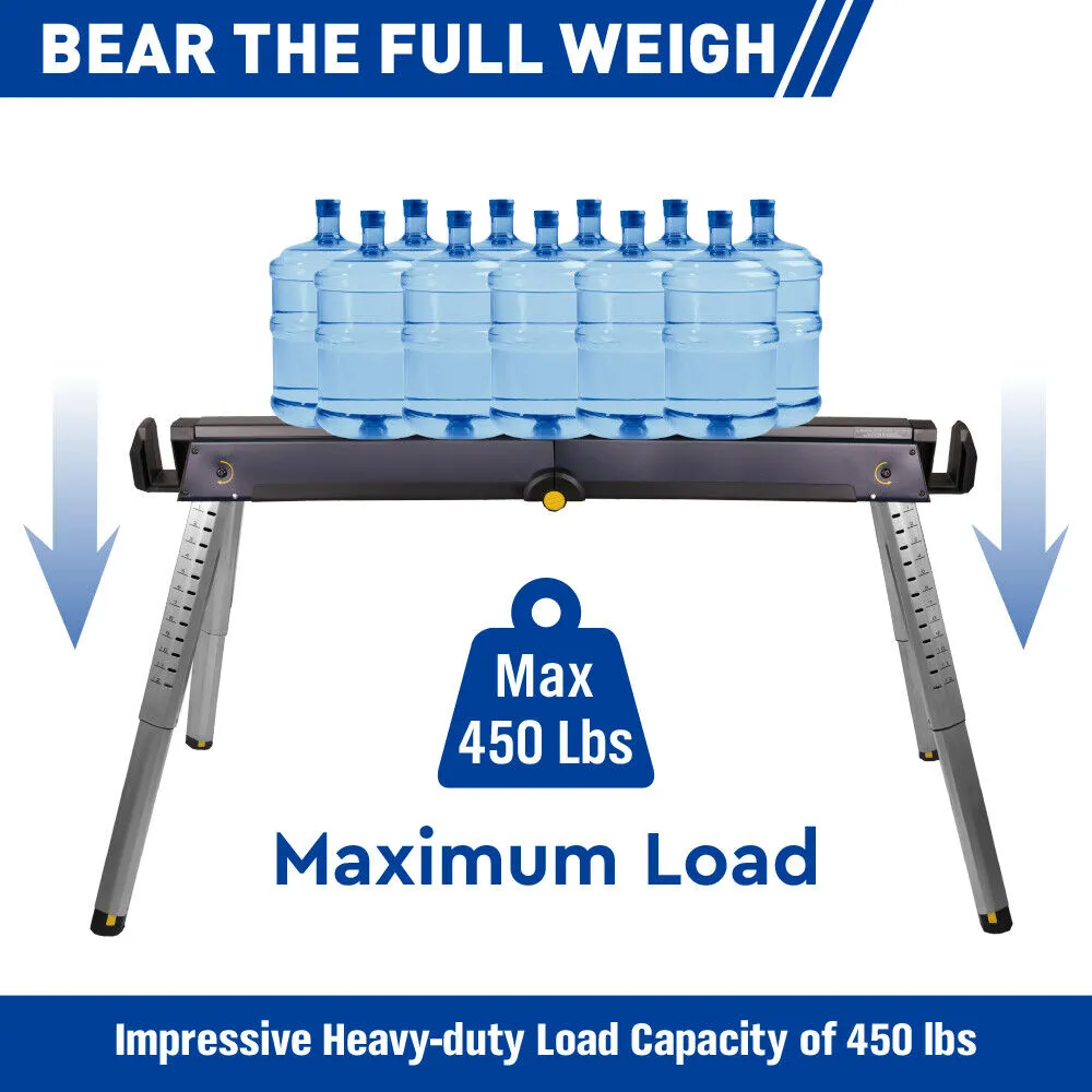 2-Pack Adjustable Steel Sawhorses - Portable & Foldable Support Up to 450lbs