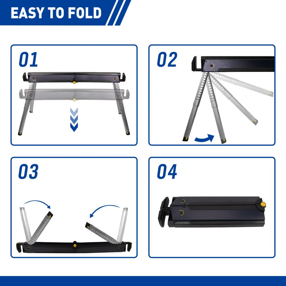 2-Pack Adjustable Steel Sawhorses - Portable & Foldable Support Up to 450lbs