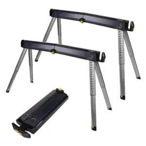 2-Pack Adjustable Steel Sawhorses - Portable & Foldable Support Up to 450lbs