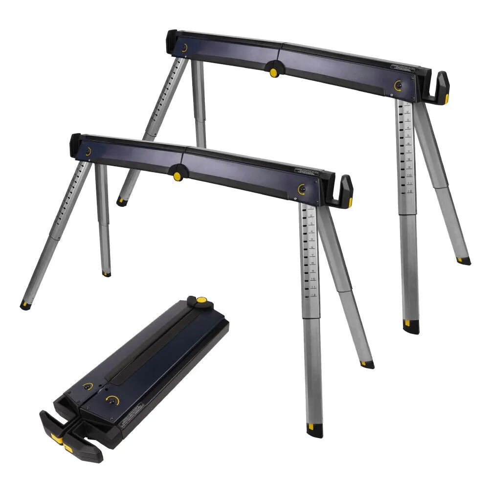 2-Pack Adjustable Steel Sawhorses - Portable & Foldable Support Up to 450lbs
