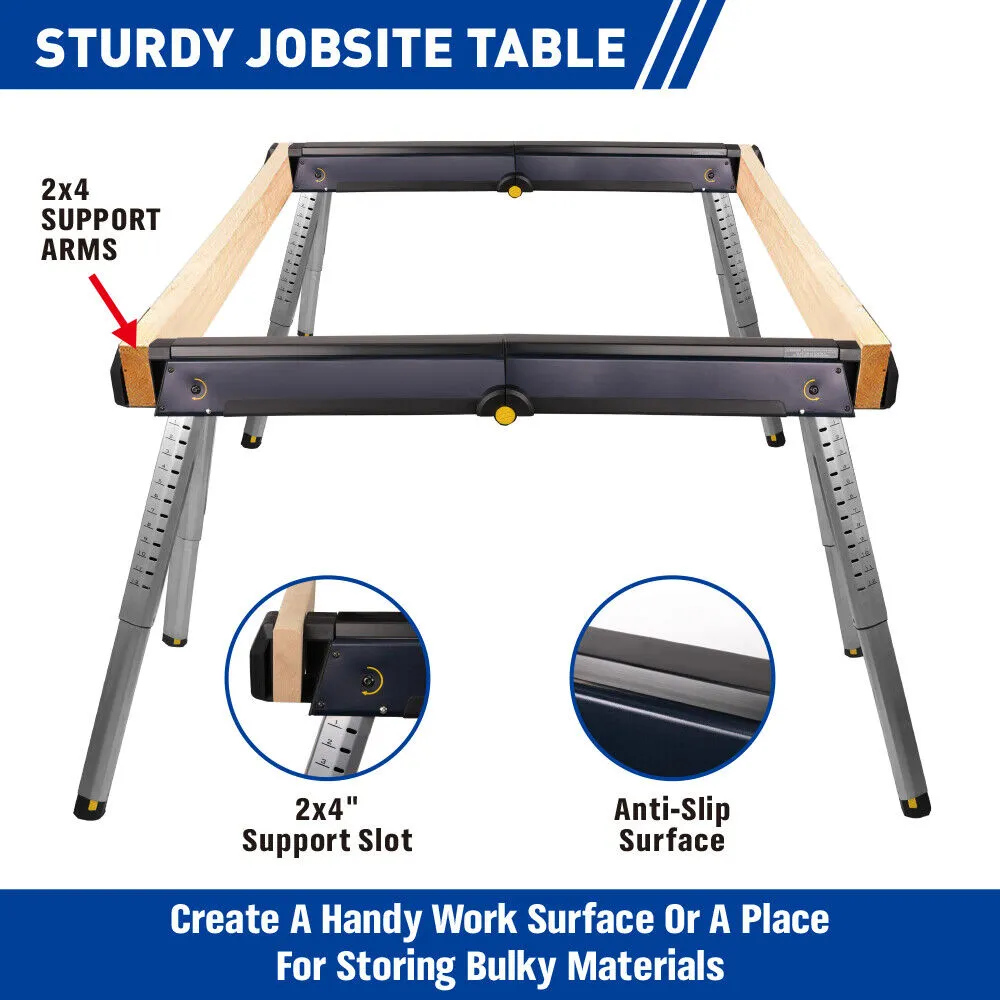 2-Pack Adjustable Steel Sawhorses - Portable & Foldable Support Up to 450lbs