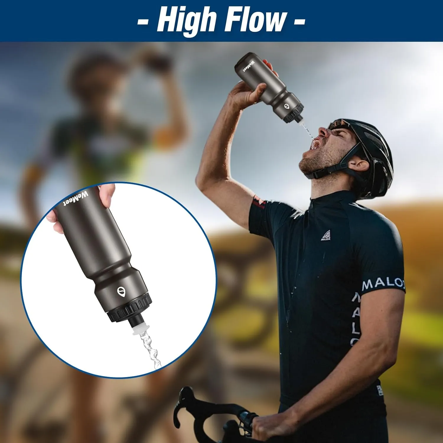 2-Pack Bike Water Bottle with Bite Valve, BPA Free, Fits Most Bike Cages, for Hiking, Bicycle Squeeze Sport Water Bottle for Riding, Hiking (Black & Green Blue, 32oz)
