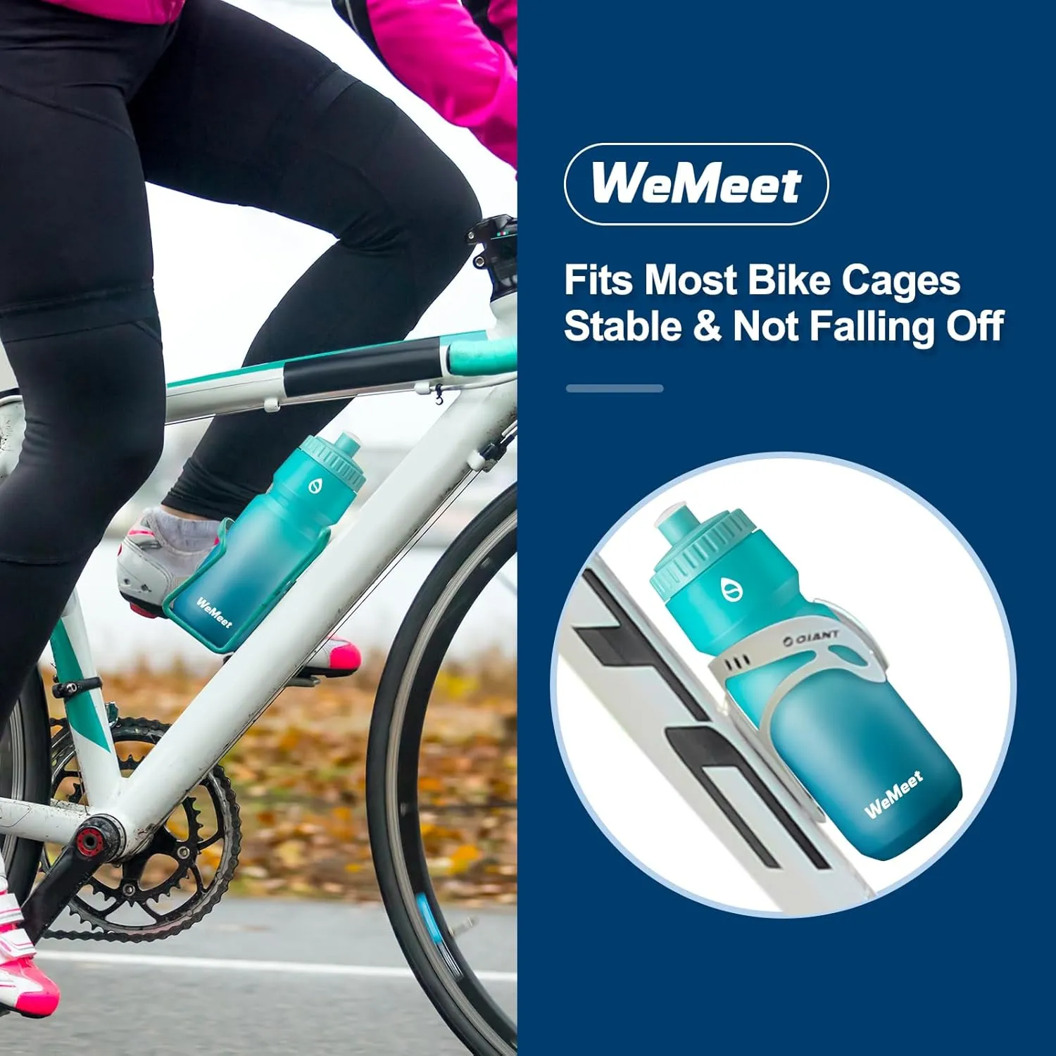 2-Pack Bike Water Bottle with Bite Valve, BPA Free, Fits Most Bike Cages, for Hiking, Bicycle Squeeze Sport Water Bottle for Riding, Hiking (Black & Green Blue, 32oz)