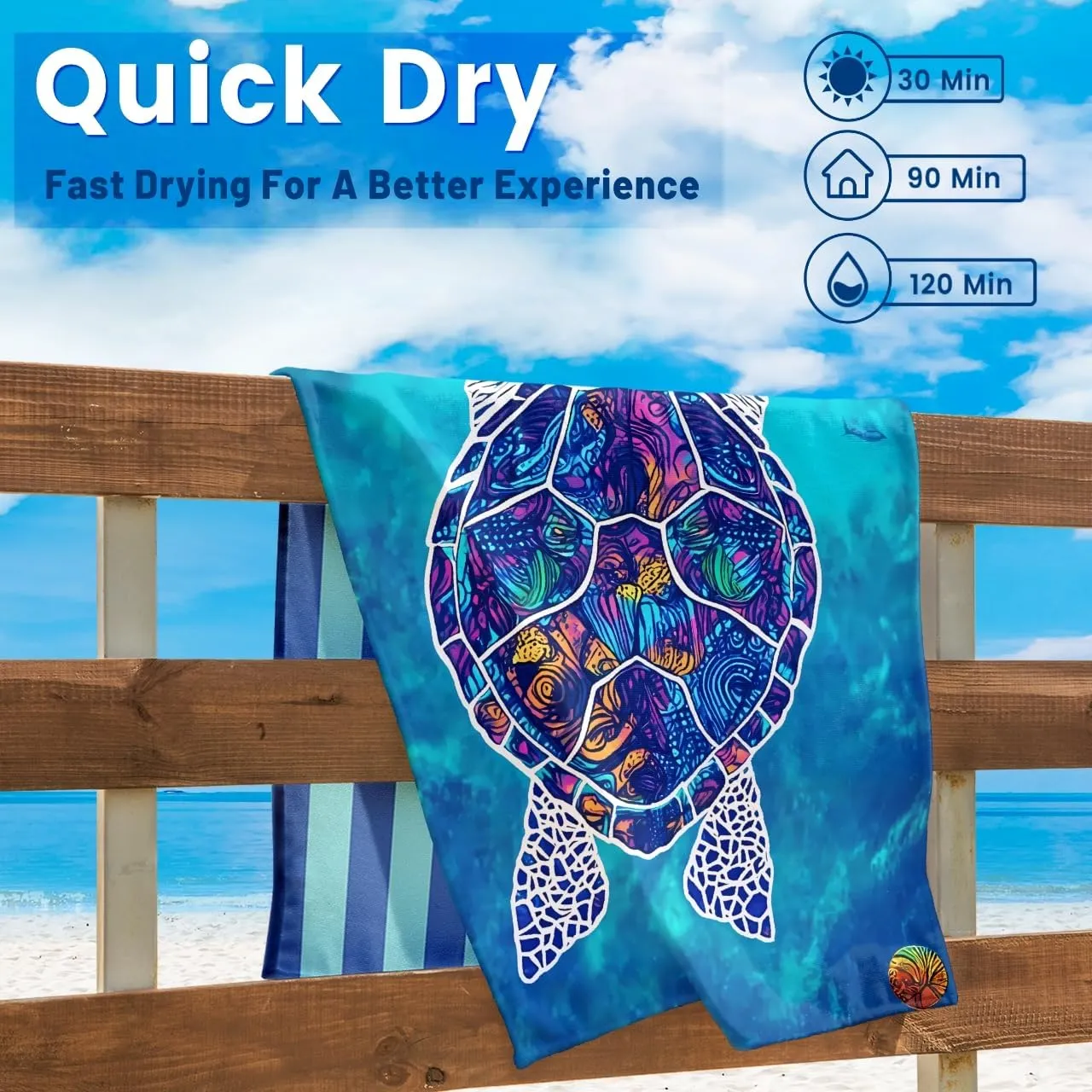 2 Pack Microfiber Quick Dry Beach Towels, 71"x39" Oversized Thin Lightweight Super Absorbent Compact Towel in a Gift Box for Travel, Swim Pool, Yoga, Camping. Vacation Gift（Turtle & Wave）