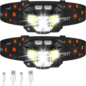 (2-Pack) Rechargeable Headlamp for Camping, Hiking, & Night Fishing