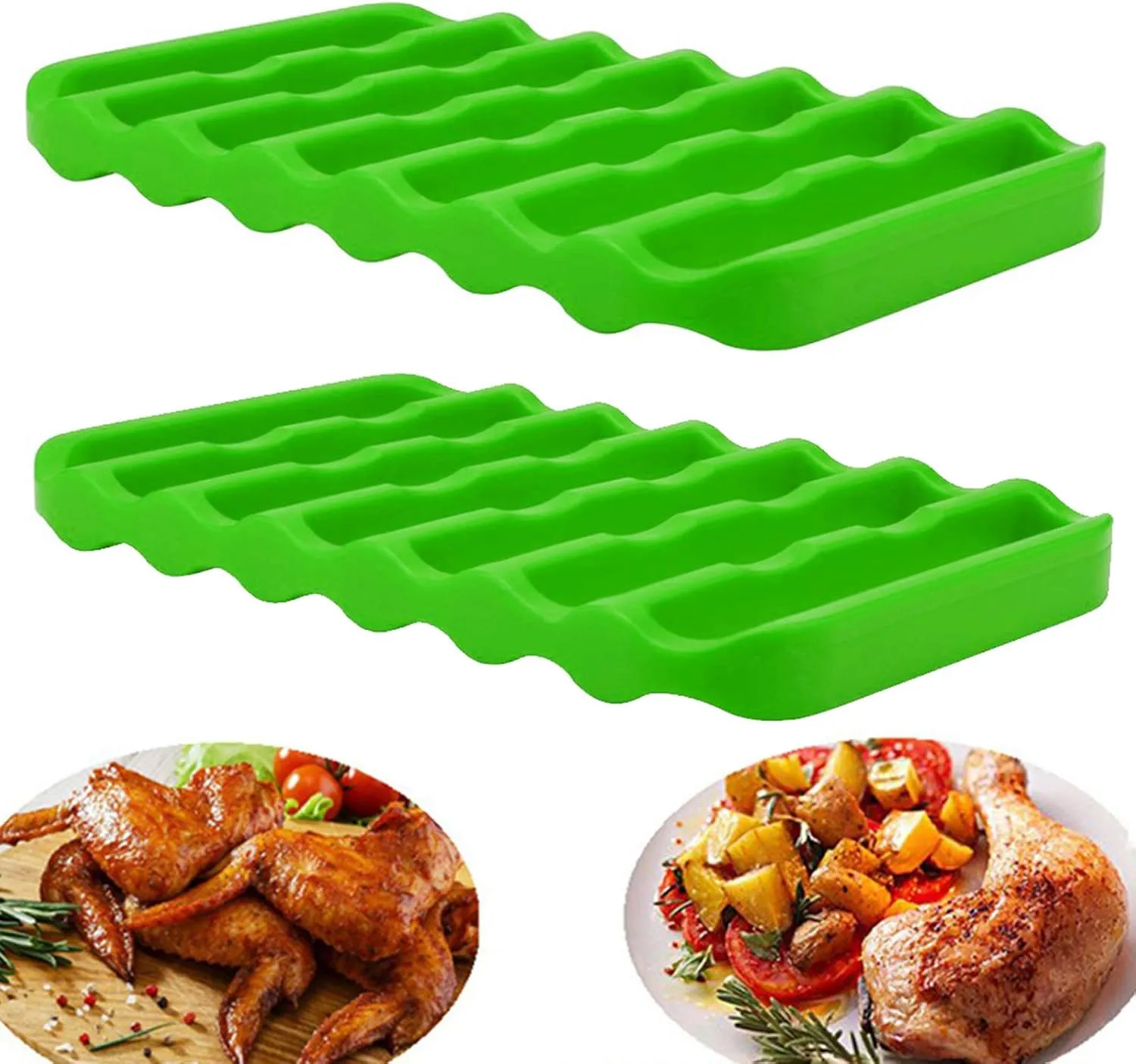 2 Pack Silicone Roasting Racks Non Stick Easy-Clean Cooling Rack for Cooking Baking Steaming (2pack-green)