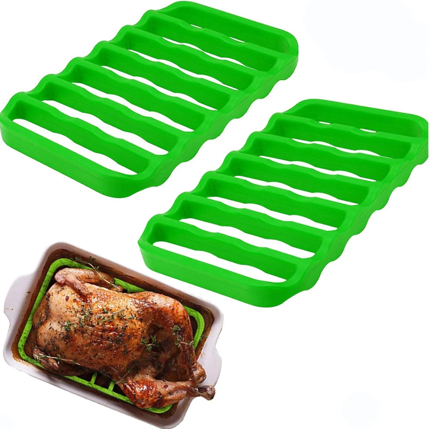 2 Pack Silicone Roasting Racks Non Stick Easy-Clean Cooling Rack for Cooking Baking Steaming (2pack-green)