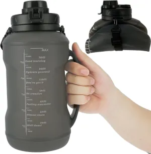 2000ml Collapsible Water Bottle Foldable Silicone Water Bottle with Inspirational Quotes Time Markers and Water Lines Portable Travel Bottles Leak Proof Collapsible Bottles for Travel Gym Hiking US