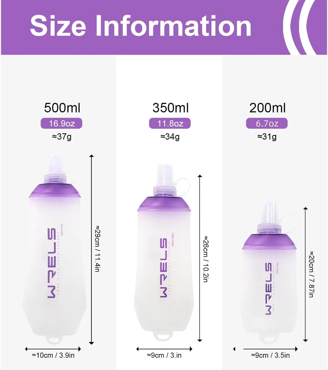 200ml/350ml/500ml Collapsible Soft Flask,BPA Free Folding Soft Water Bottle with Hanging Ring,Lightweight TPU Hydration Flask for Running Marathon Cycling Hiking(500ml-2 Packs)