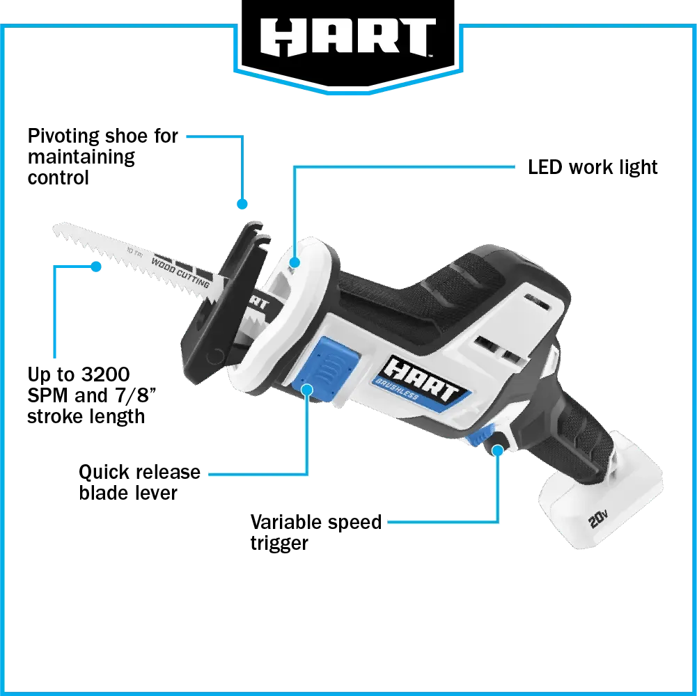 20V Brushless One-Handed Reciprocating Saw (Battery & Charger Not Included)