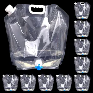 2/10 Pack 2.6 Gallon Premium Collapsible Water Container Bag, BPA Free Food Grade Clear Plastic Storage Jug, No-Leak Freezable Fold-able Water Bottle for Camping, Hiking, Backpacking, Emergency