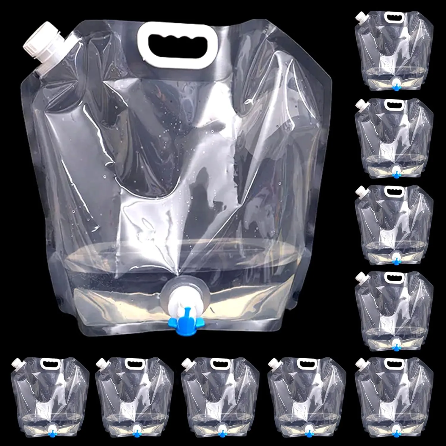 2/10 Pack 2.6 Gallon Premium Collapsible Water Container Bag, BPA Free Food Grade Clear Plastic Storage Jug, No-Leak Freezable Fold-able Water Bottle for Camping, Hiking, Backpacking, Emergency