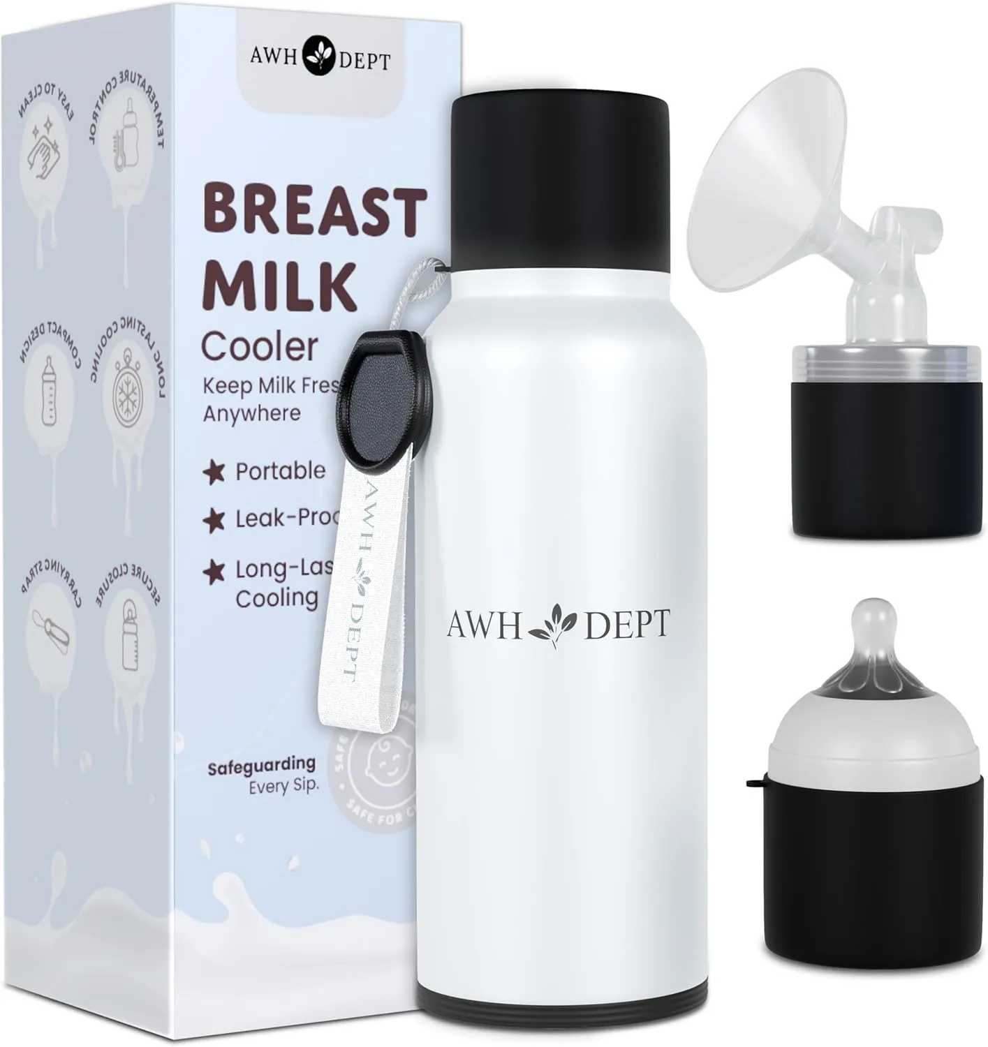 22oz Breastmilk Cooler and Baby Bottle – Reusable Container & Ice Pack Combo that Cools On-the-Go 14  Hours - Easy to Use w/ Wide Neck Breast Pumps and Replaces Breastmilk Pitcher /Feeder (Soft White)