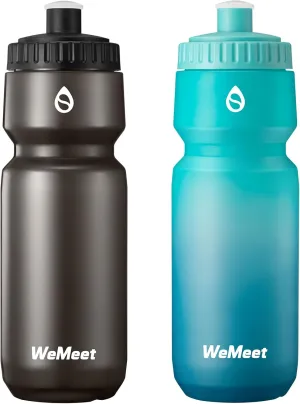 24oz Cycling Sports Bottle, Fits Most Bike Cages, LeakProof, BPA Free, Mountain Bike Squeeze Bottle with Capacity Scale, for Gym, Travel,Hiking (Black & Green Blue, 2 Pack)
