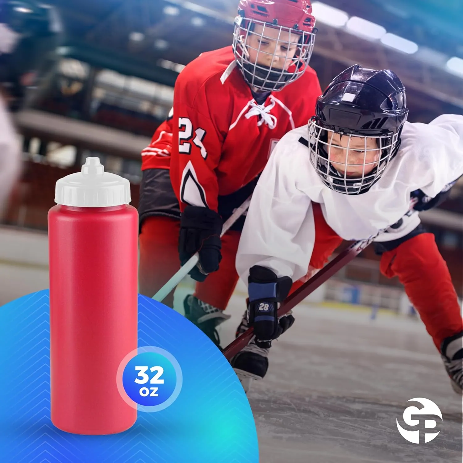 25-Pack, 32 oz Water Bottles, BPA Free Squeeze Bottle, Red Water Bottle with White Lid, Made in USA by Gary Plastic Packaging
