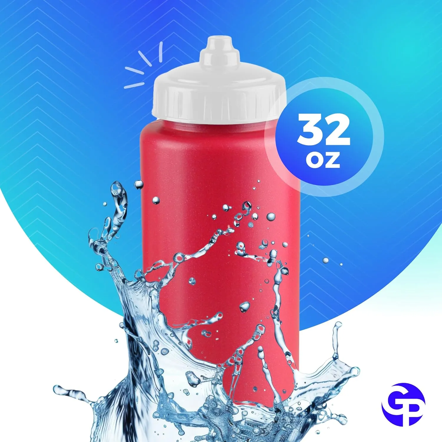 25-Pack, 32 oz Water Bottles, BPA Free Squeeze Bottle, Red Water Bottle with White Lid, Made in USA by Gary Plastic Packaging