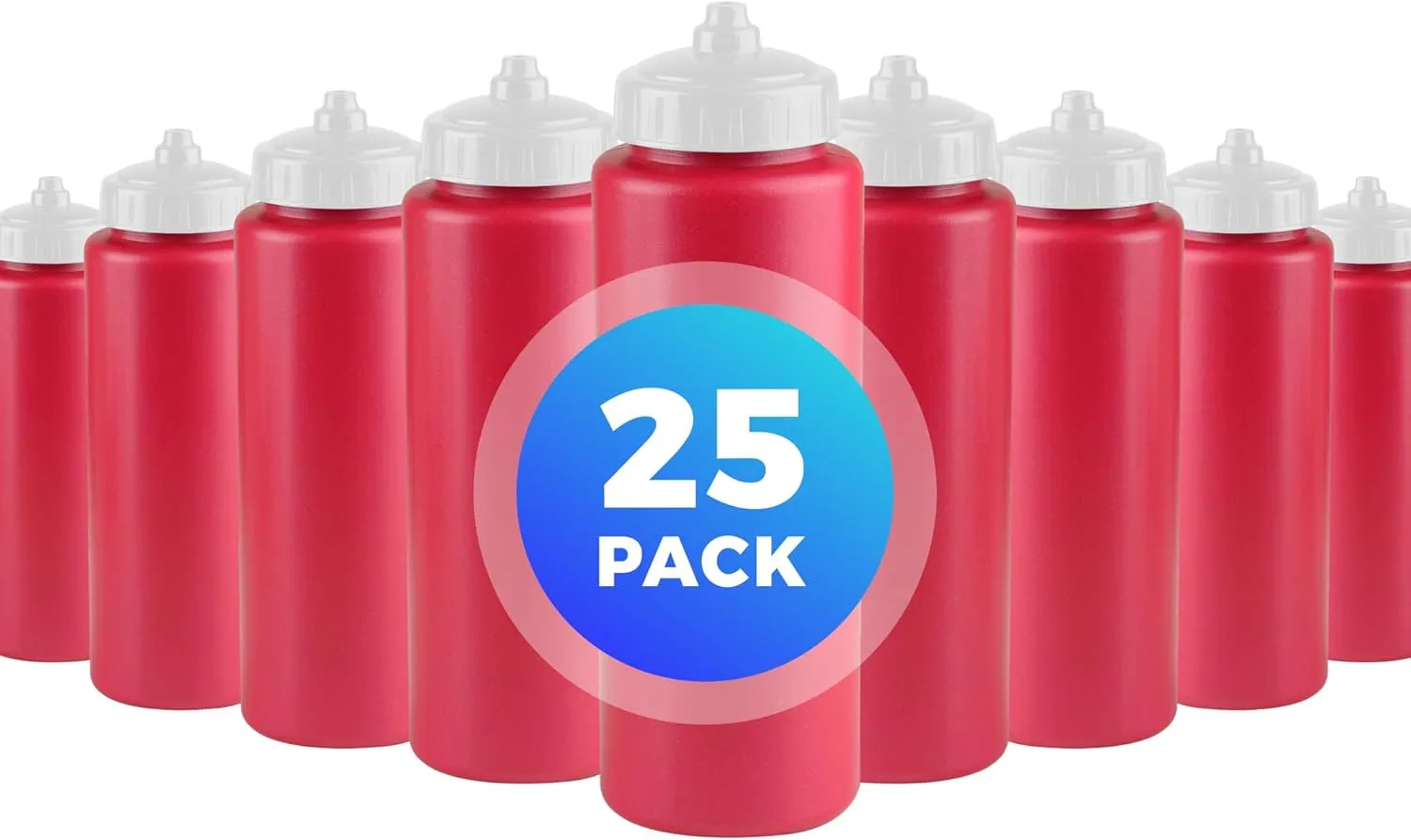 25-Pack, 32 oz Water Bottles, BPA Free Squeeze Bottle, Red Water Bottle with White Lid, Made in USA by Gary Plastic Packaging