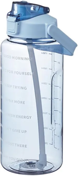 2L/2000ml Water Bottle with Time Markers, BPA-Free, Leak-Proof Straw Lid, Easy Carry Handle, Ideal for Fitness, Hiking, Travel, and Daily Hydration Goals (Blue)