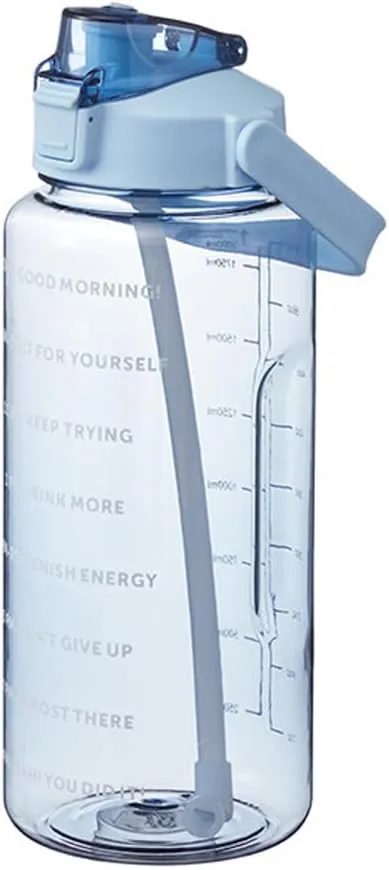 2L/2000ml Water Bottle with Time Markers, BPA-Free, Leak-Proof Straw Lid, Easy Carry Handle, Ideal for Fitness, Hiking, Travel, and Daily Hydration Goals (Blue)