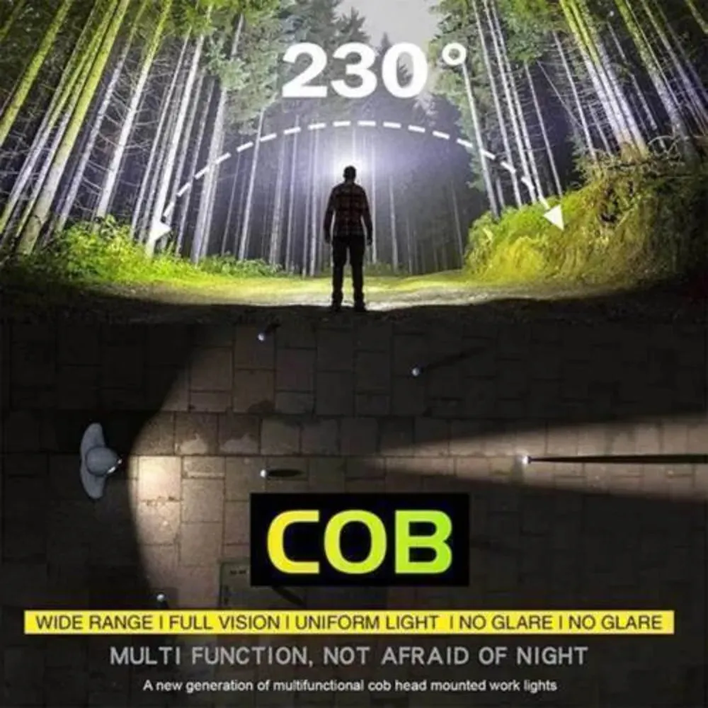 2PCS COB LED Headlamp Headlight Torch Work Light Bar Head Band Lamp USB Charging
