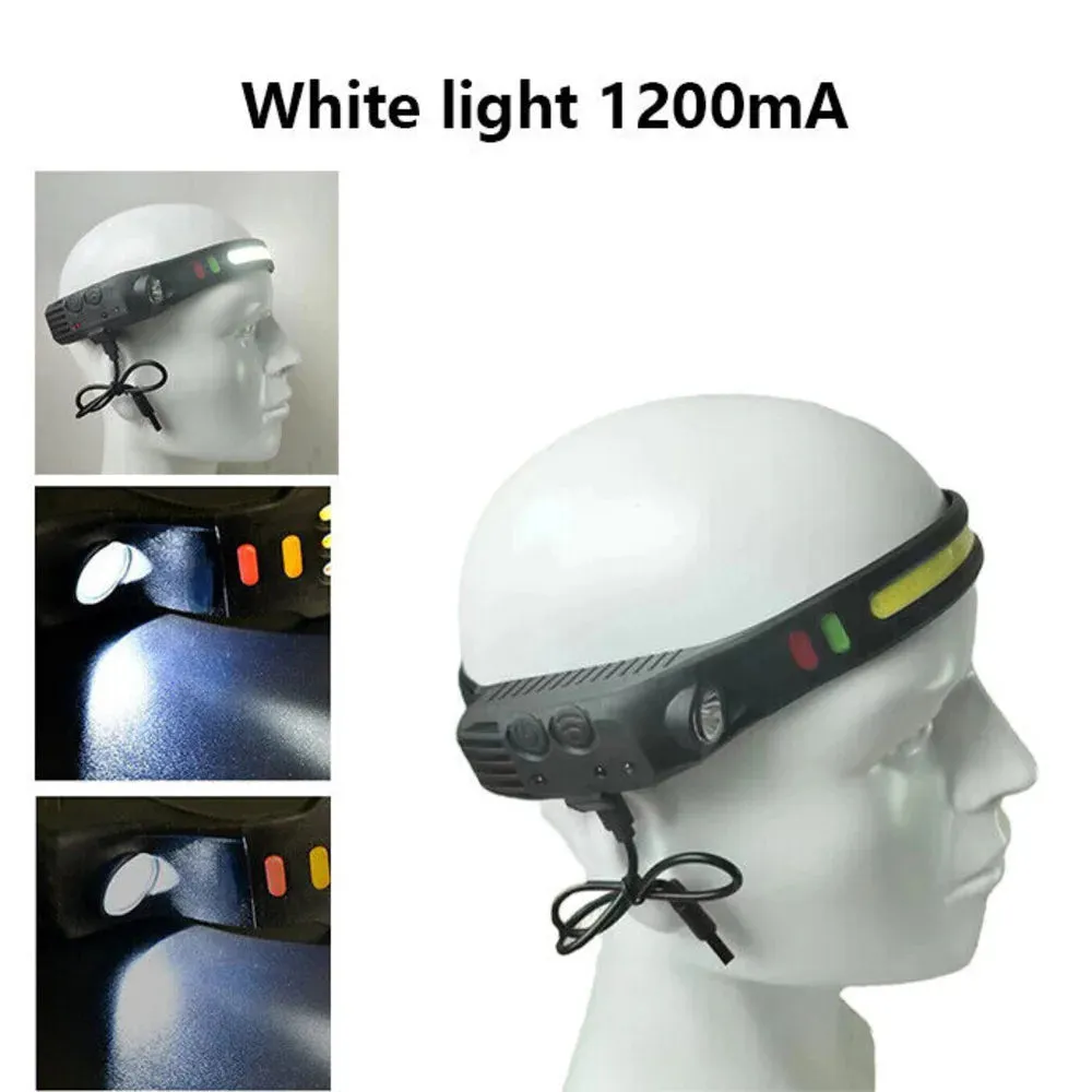 2PCS COB LED Headlamp Headlight Torch Work Light Bar Head Band Lamp USB Charging