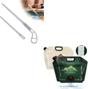 2PCS Collapsible Water Container Bag with Spigot, Outdoor Water Container, 2 PCS Small Hand Saw for Wood, Outdoor Portable Camping Hand Saw, One Replaceable Blade
